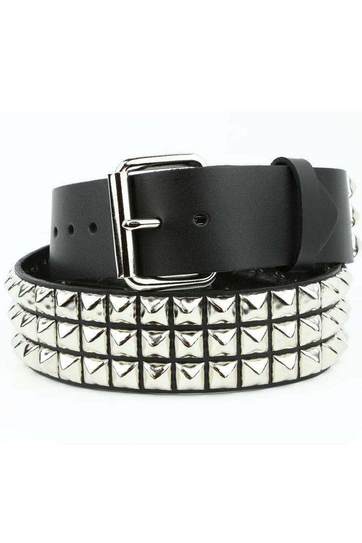 3 Rows Punk Pyramid Stud Belt [SILVER] - Image 3