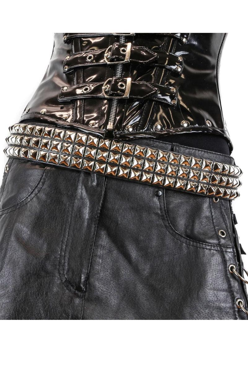 3 Rows Punk Pyramid Stud Belt [SILVER] - Image 5