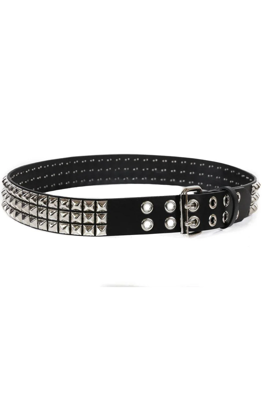 3 Rows Punk Pyramid Stud Belt [Double Eyelets] - Image 2