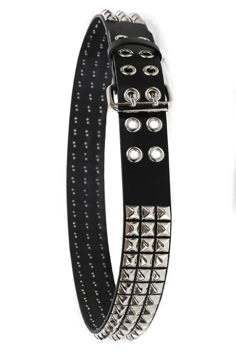 3 Rows Punk Pyramid Stud Belt [Double Eyelets] - Image 3