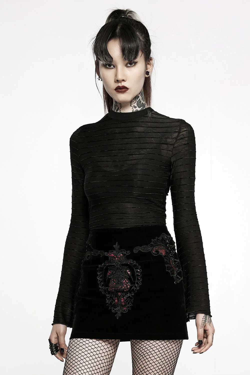 Asymmetric Mesh Striped Top - Image 7