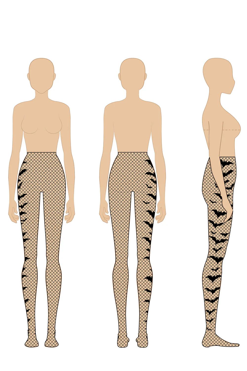 Asymmetric Bat Fishnet Tights - Image 2