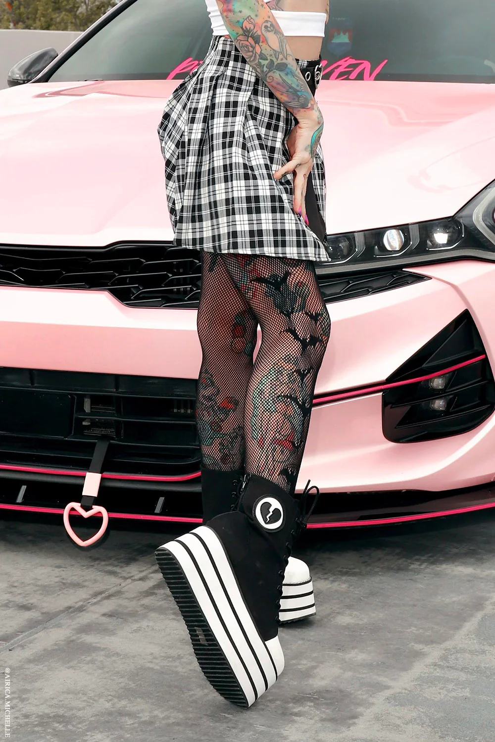 Asymmetric Bat Fishnet Tights - Image 3