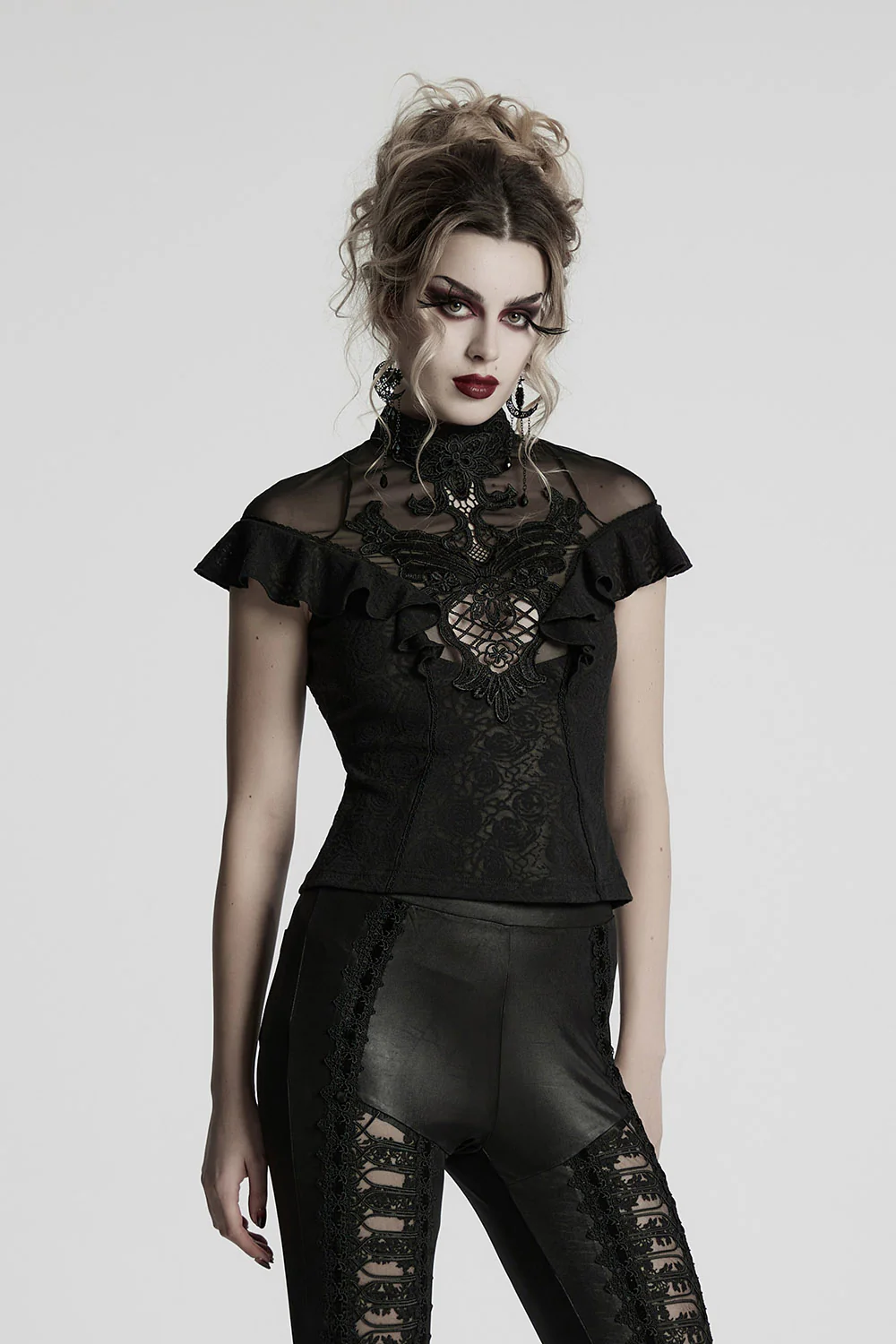 Aurora Ruffled Rose Lace Top