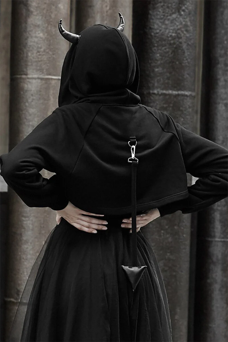 Bad Banshee Horns Cropped Hoodie - Image 2