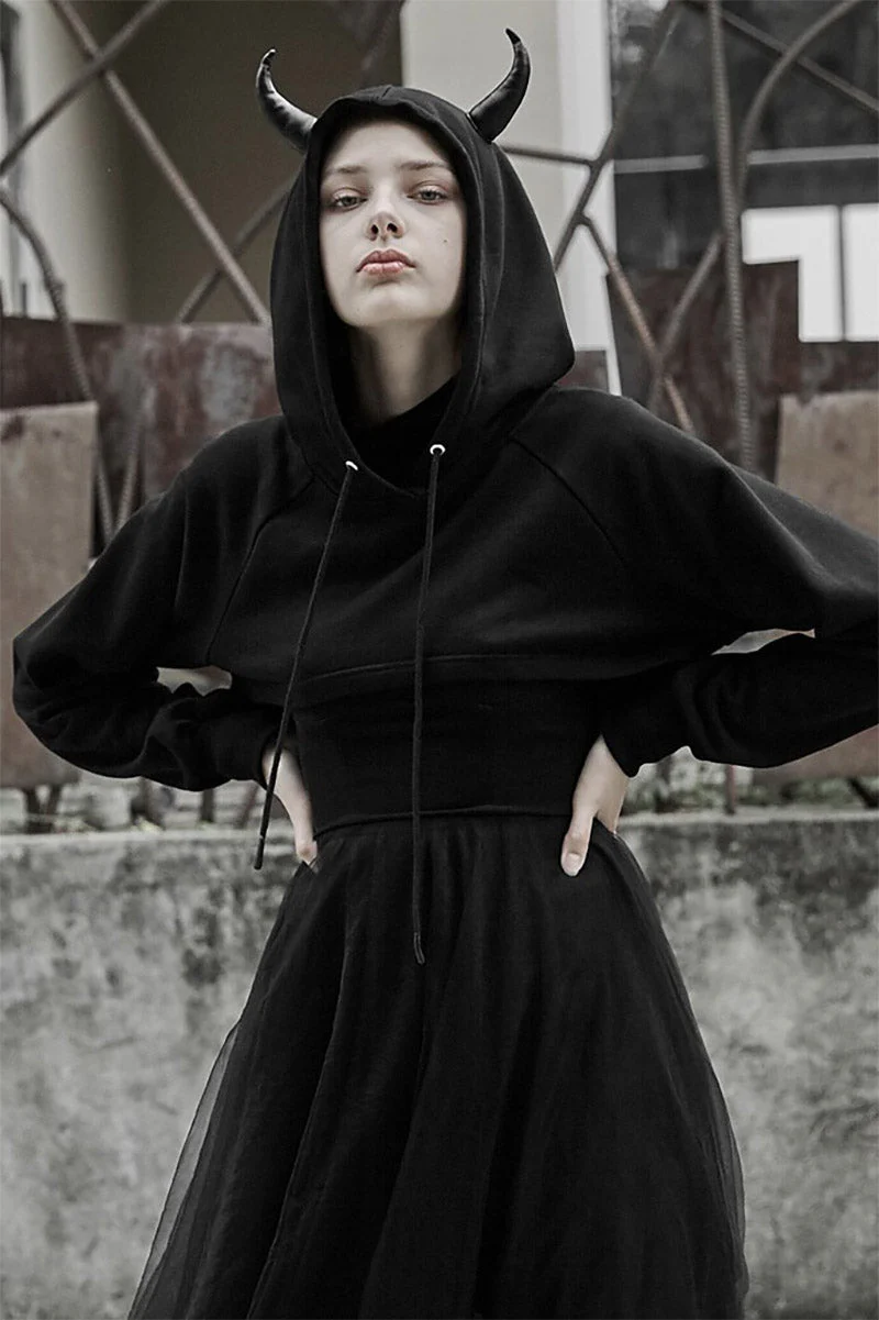 Bad Banshee Horns Cropped Hoodie - Image 3