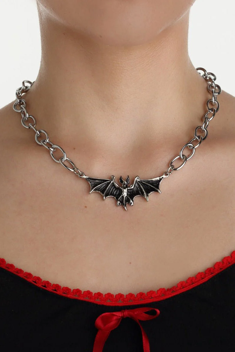 Bat Pendant Thick Chain Necklace