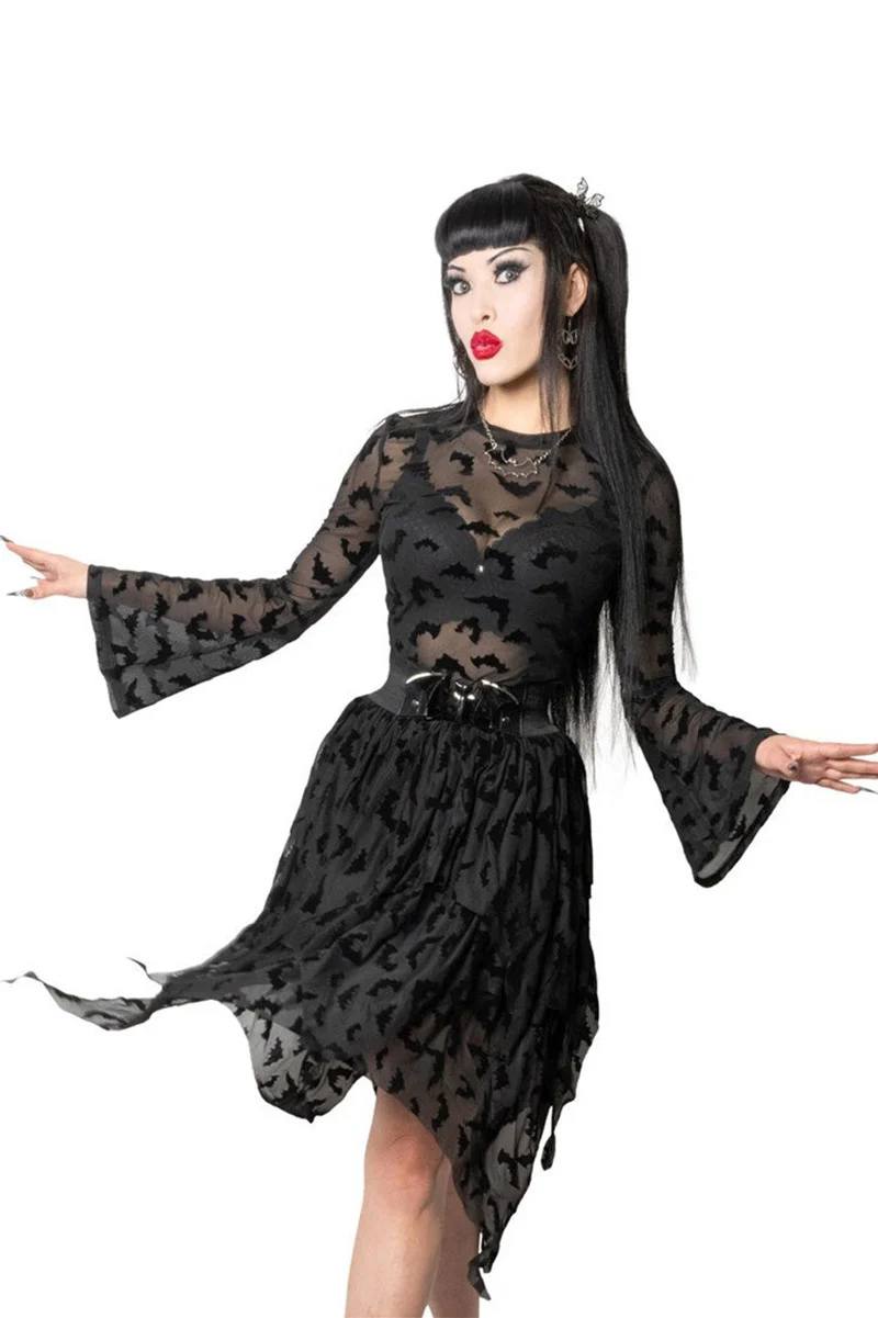 Bat Repeat Mesh Bell Sleeve Top - Image 2