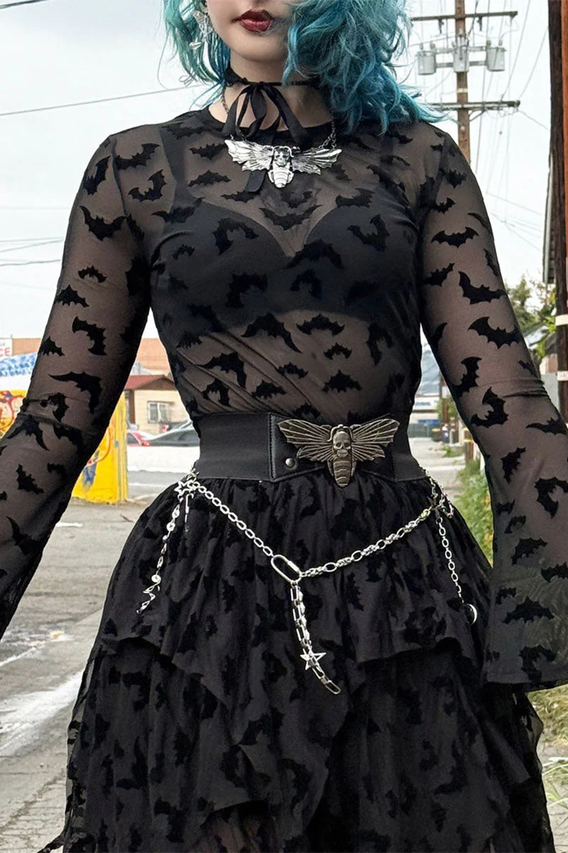 Bat Repeat Mesh Bell Sleeve Top - Image 6