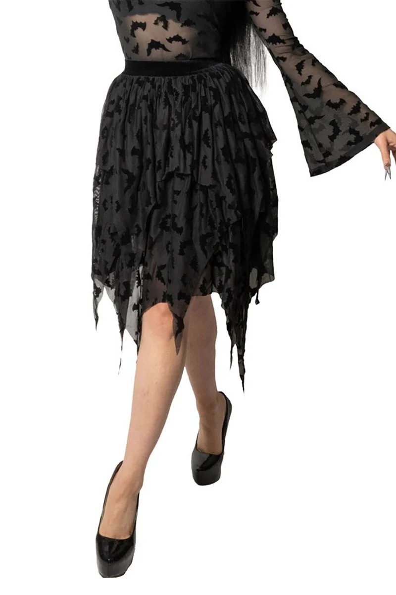 Bat Repeat Mesh Tiered Midi Skirt - Image 4