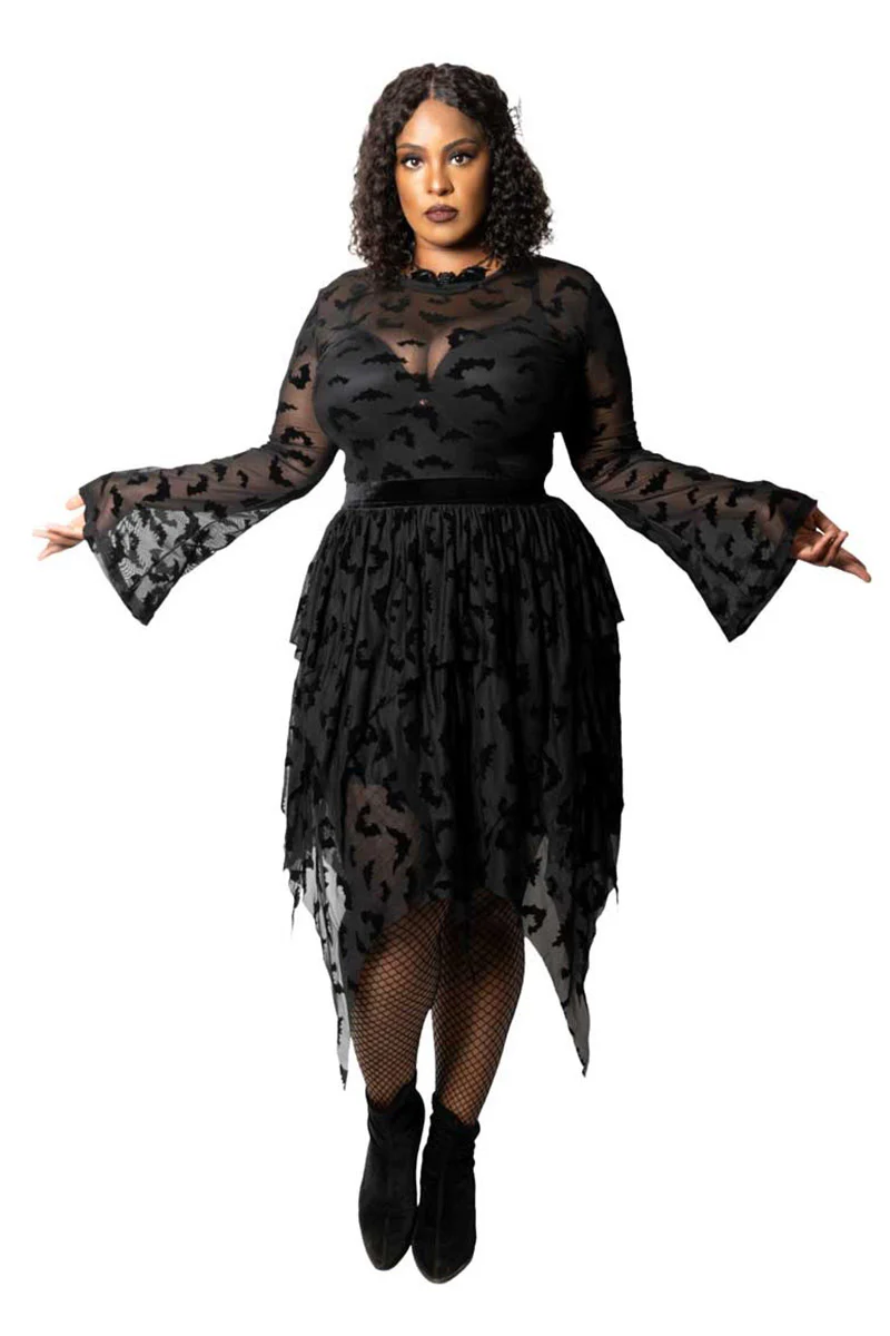 Bat Repeat Mesh Tiered Midi Skirt - Image 5