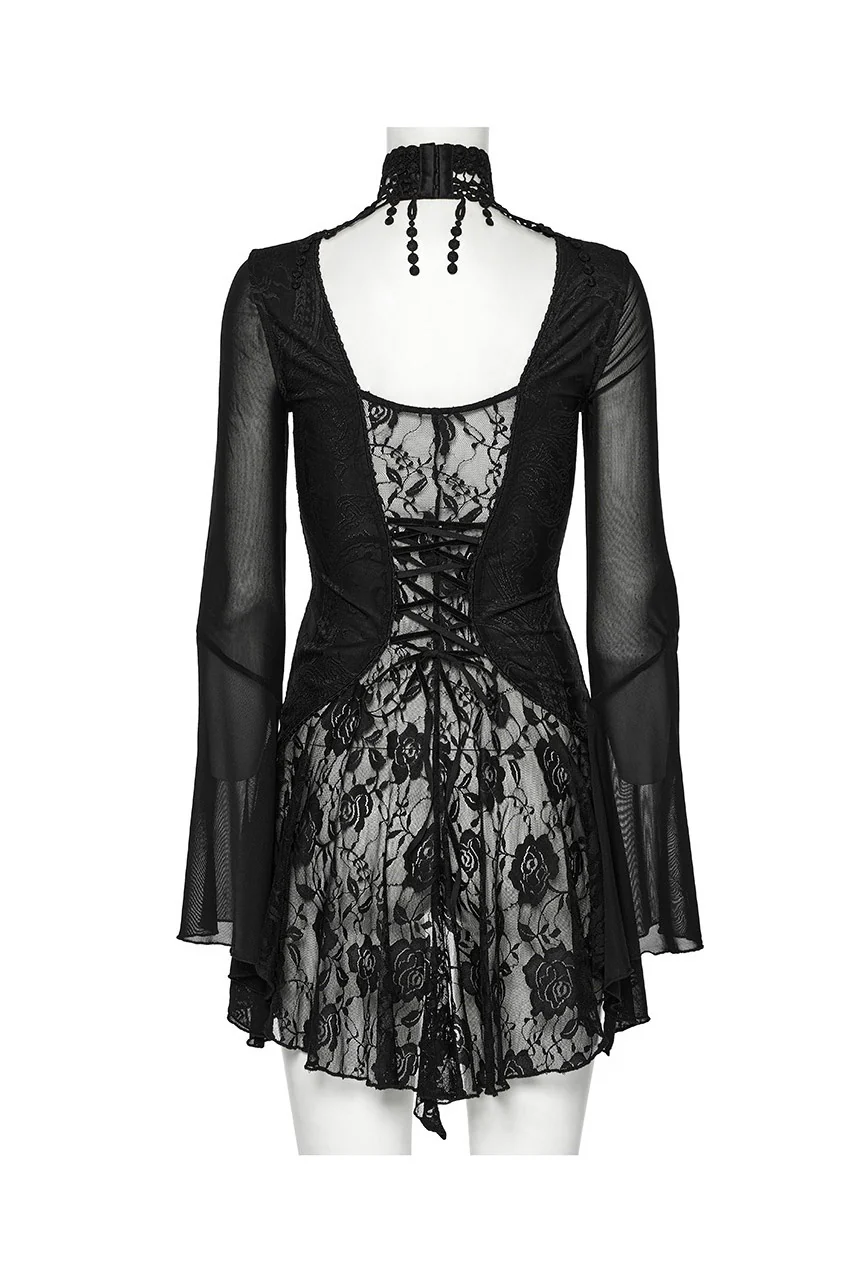 Bathory Damask Mesh Lace-Up Top - Image 5