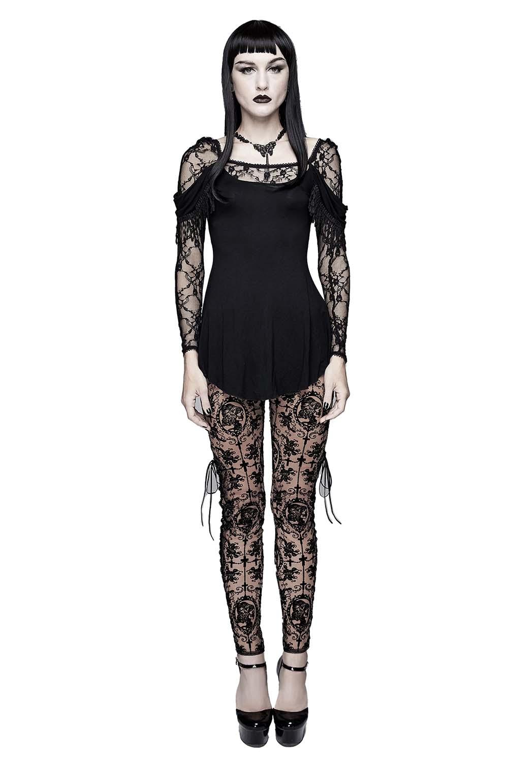 Bathory Edwardian Cameo Mesh Tattoo Leggings - Image 5