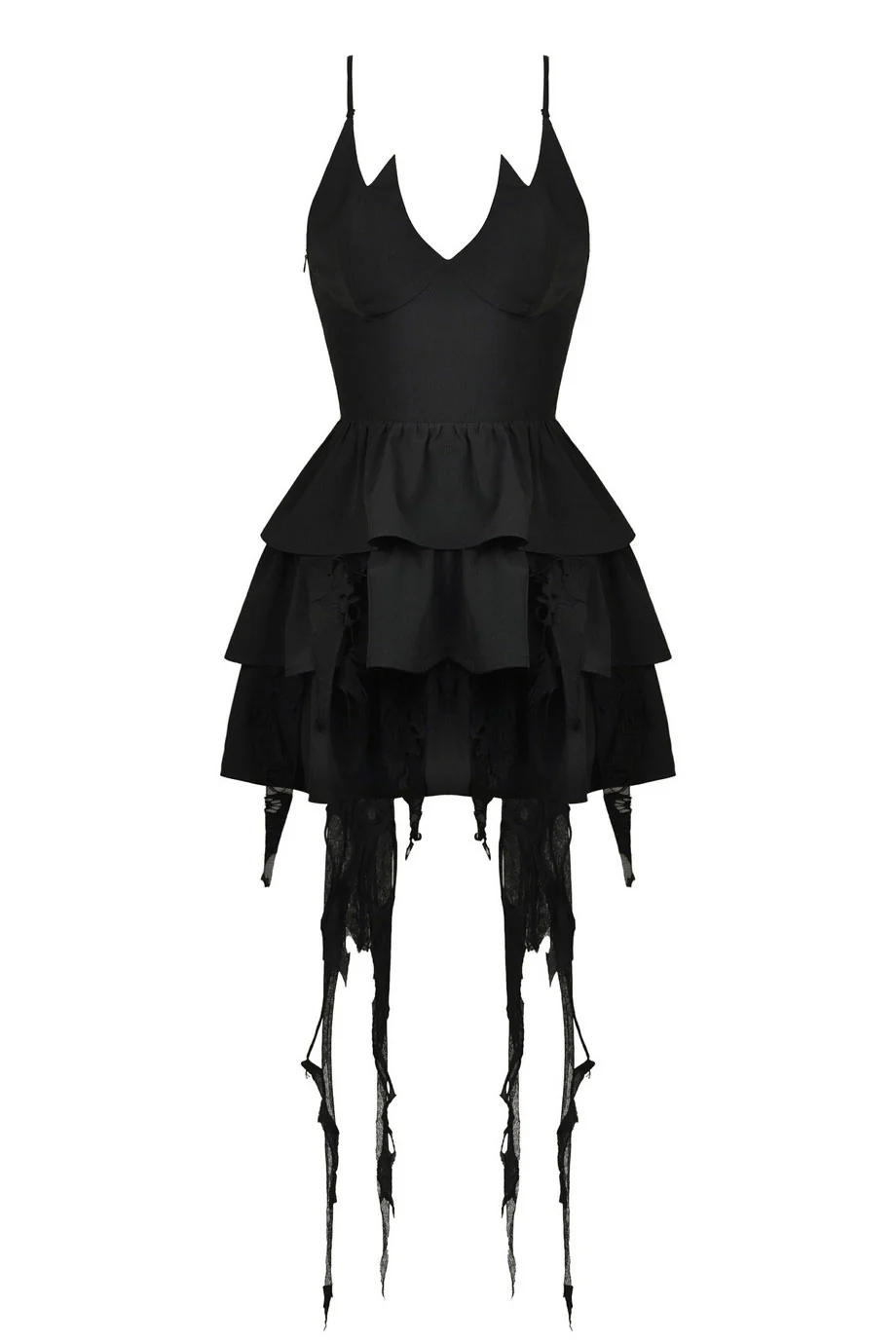 Batling Ruffled Dress with Tattered Train