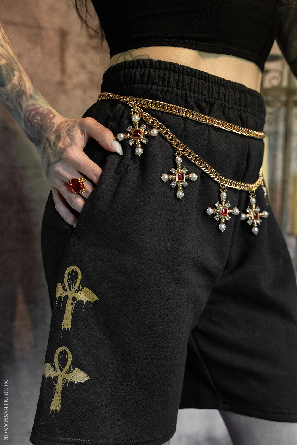 Batwing Ankh Sweat Shorts [Unisex] - Image 3
