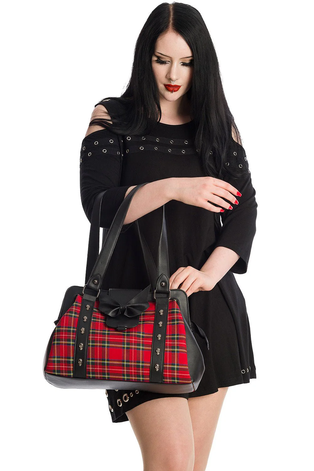 Batwing Bow Plaid Bag [RED] - Image 2