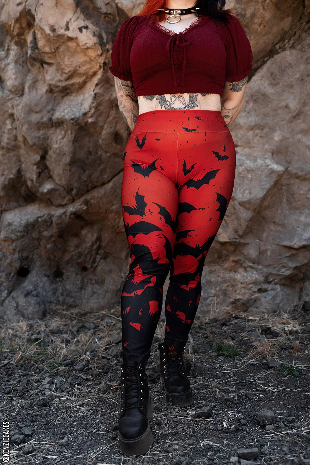 Bite Me Vampire Bat Leggings [RED/BLACK] - Image 3
