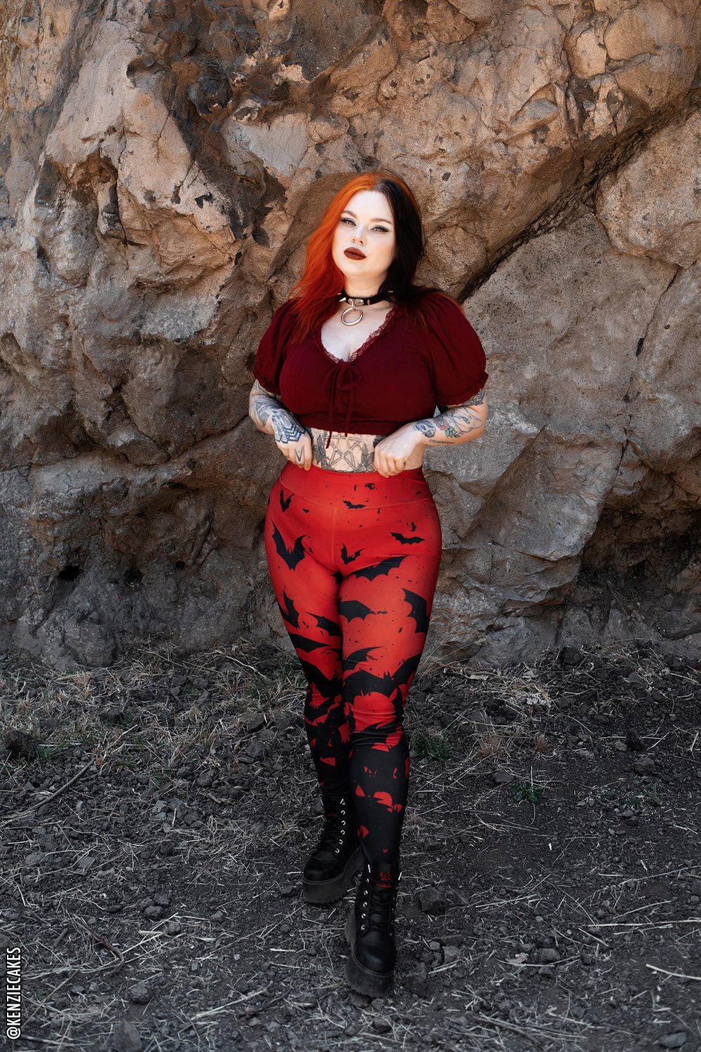 Bite Me Vampire Bat Leggings [RED/BLACK] - Image 5