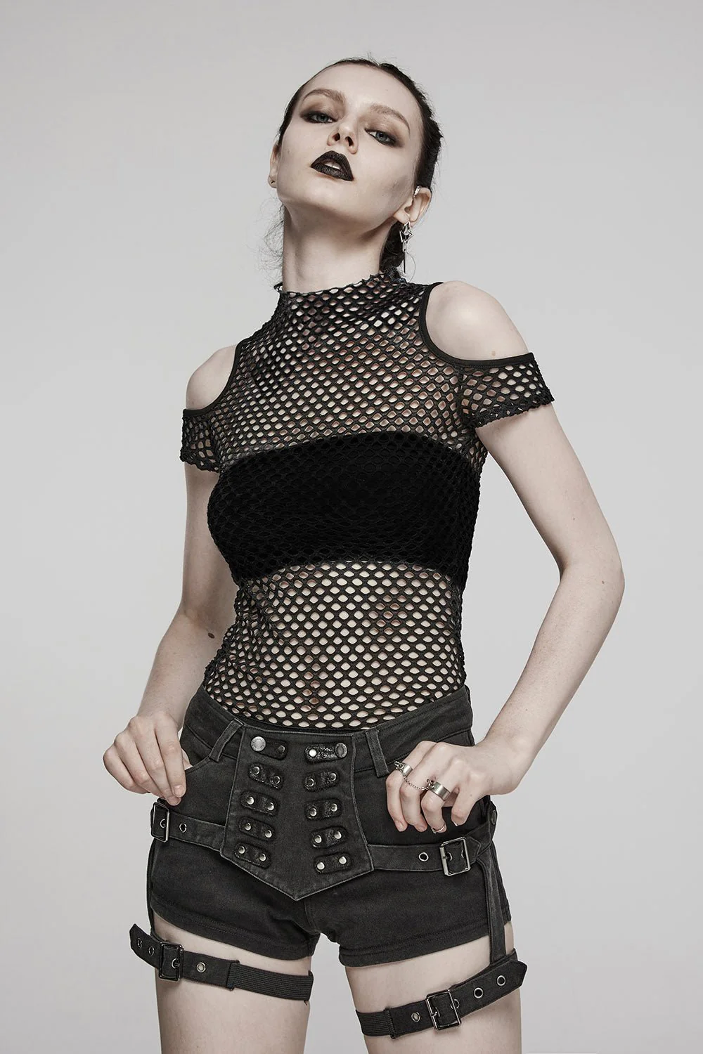 Bitten Cold Shoulder Fishnet Top - Image 5