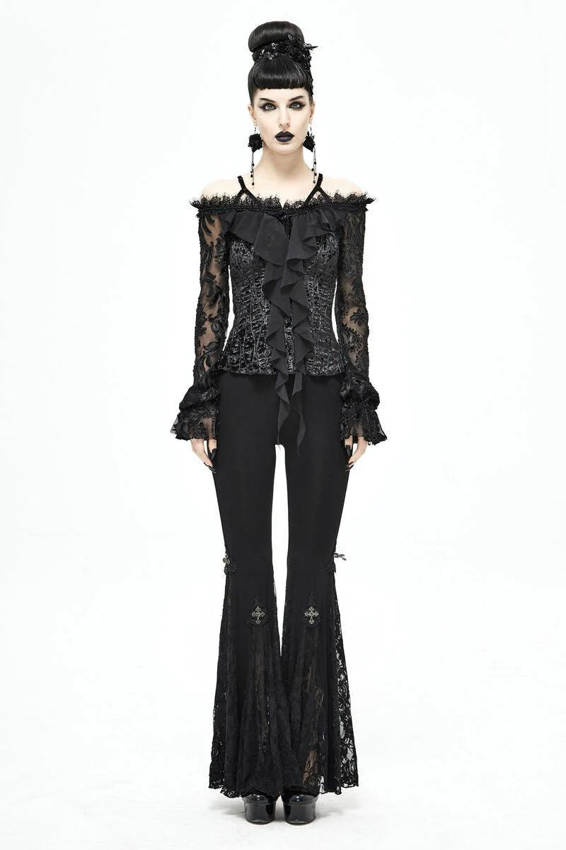 Black Blooms Velvet Top - Image 2