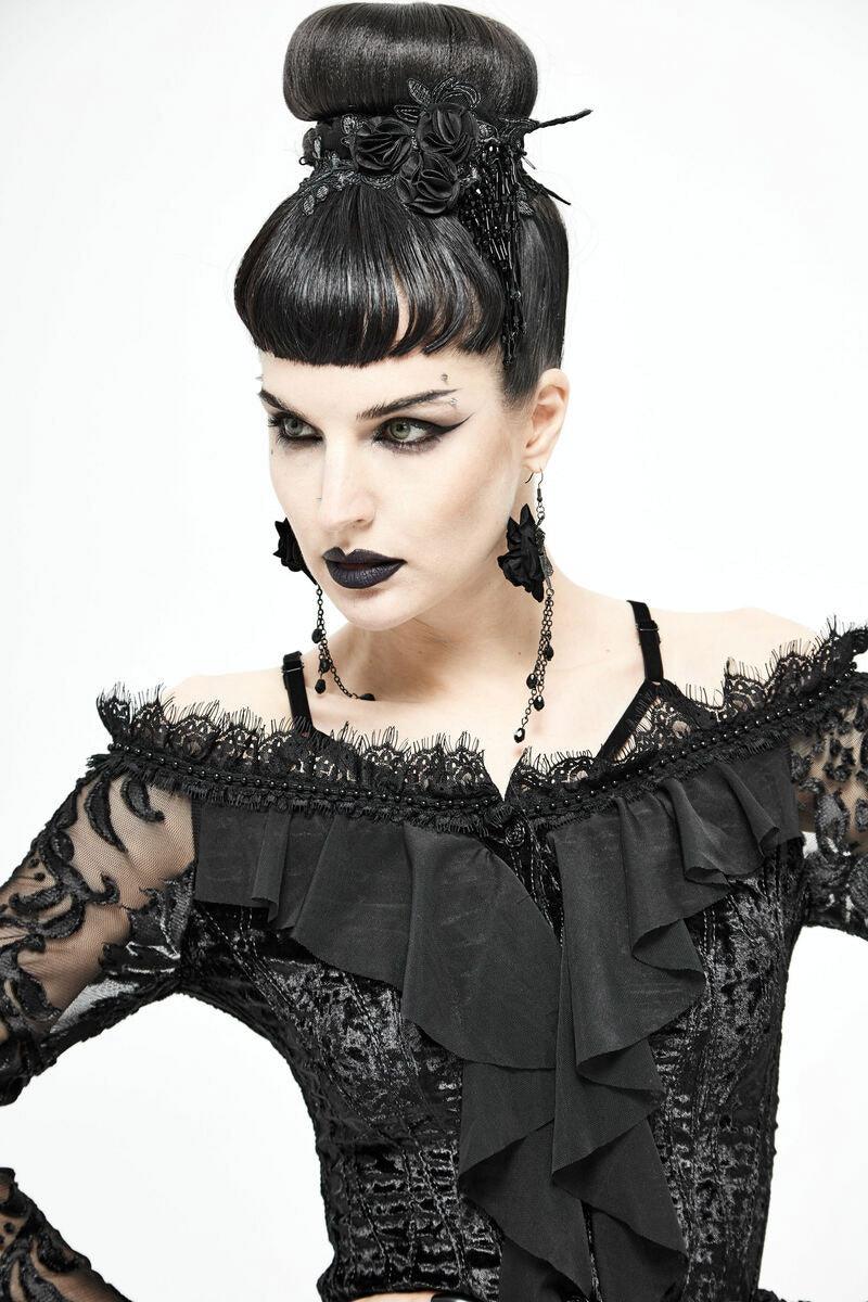 Black Blooms Velvet Top - Image 5