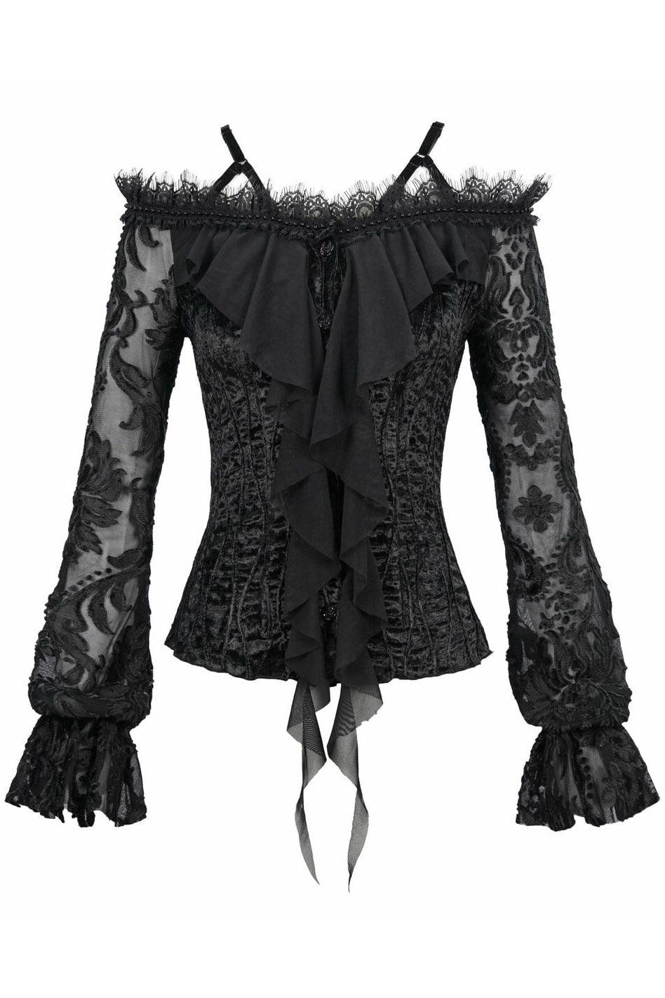 Black Blooms Velvet Top - Image 6