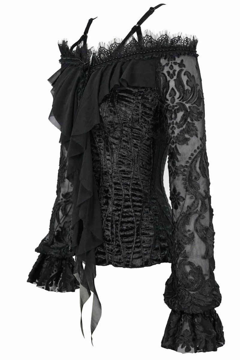 Black Blooms Velvet Top - Image 7