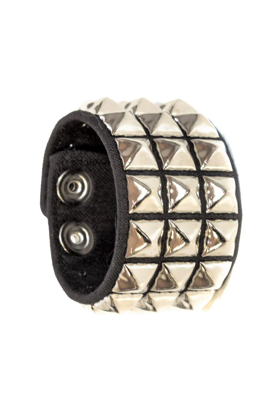 Black Canvas Bracelet [3 Pyramid Stud Rows] - Image 2