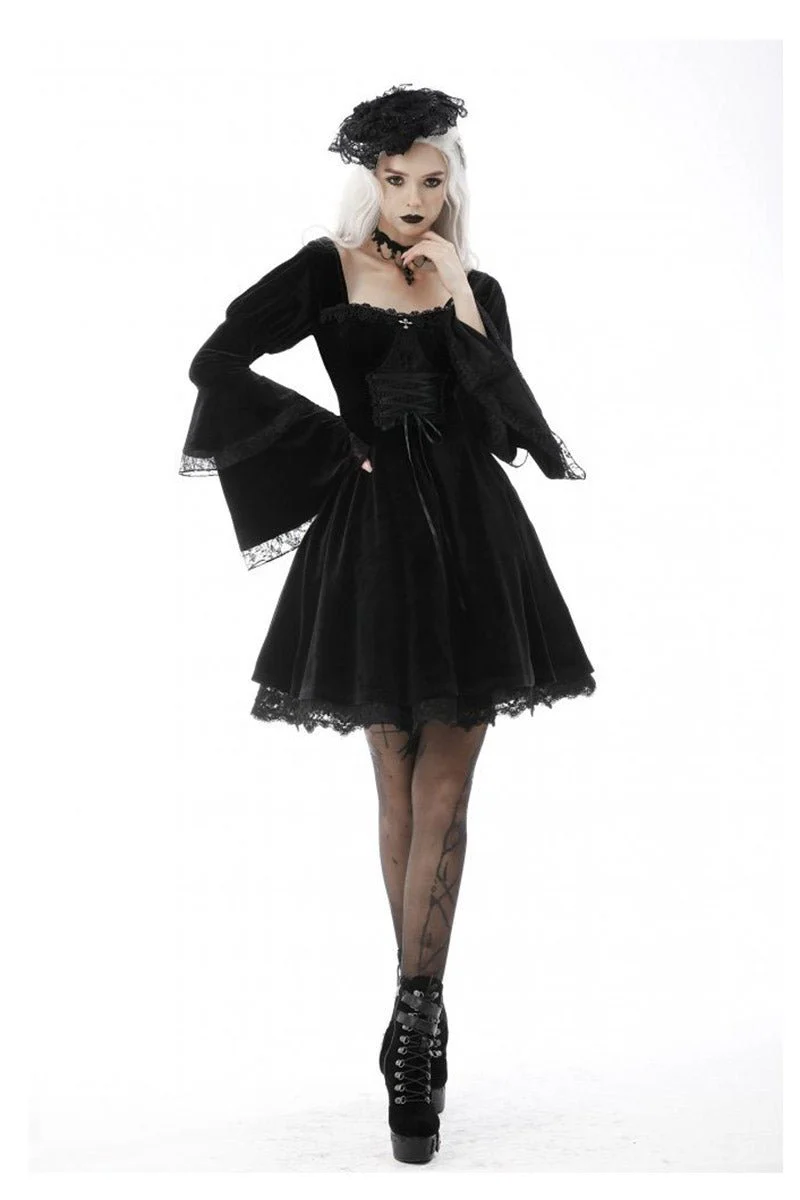 Black Flame Flared Gothic Dress - Image 4