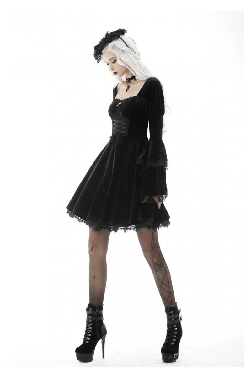 Black Flame Flared Gothic Dress - Image 6
