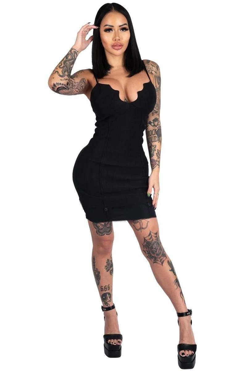 Black Gothic Bat Cup Dress - Image 2