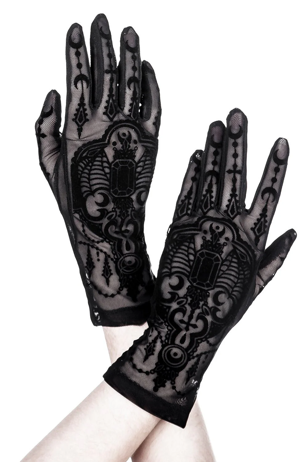 Black Gothic Mesh Bat Gloves - Image 2