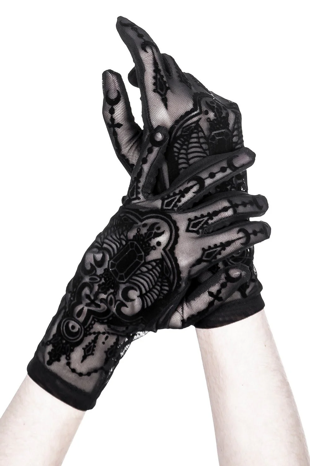 Black Gothic Mesh Bat Gloves - Image 3