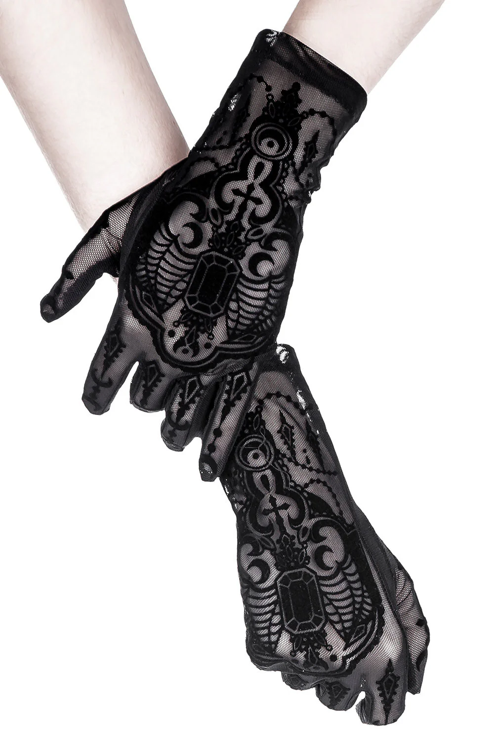Black Gothic Mesh Bat Gloves - Image 4