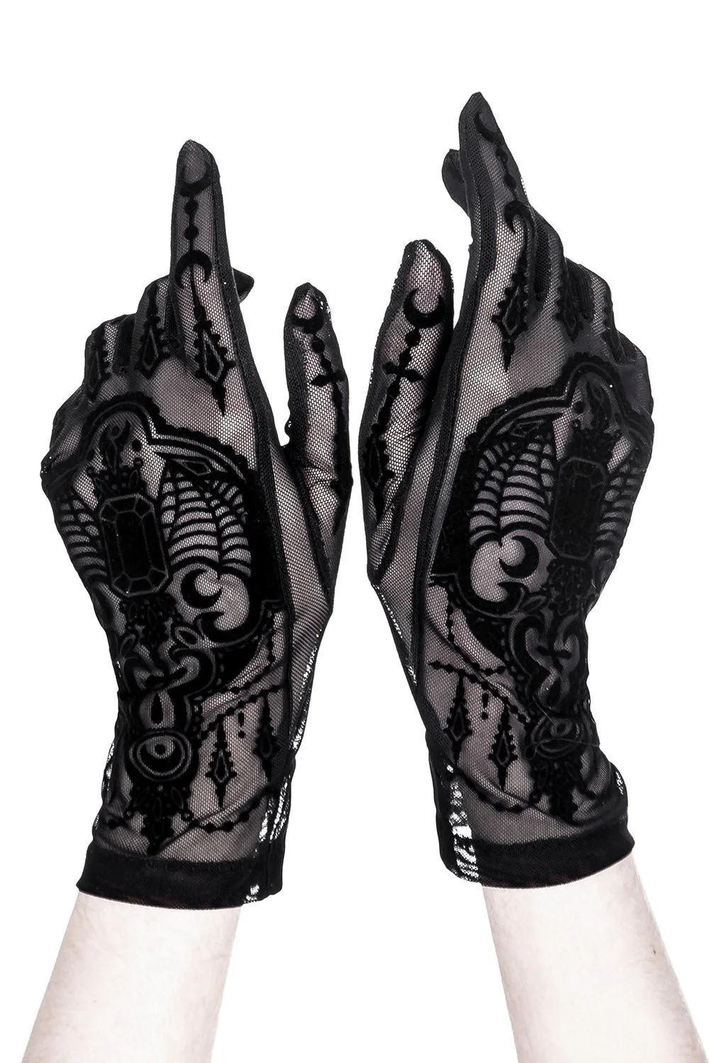 Black Gothic Mesh Bat Gloves - Image 5