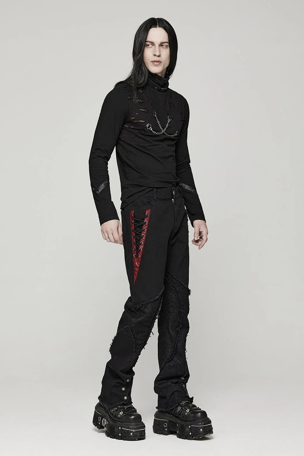 Black Lord Lace-Up Pants [BLACK/RED] - Image 2