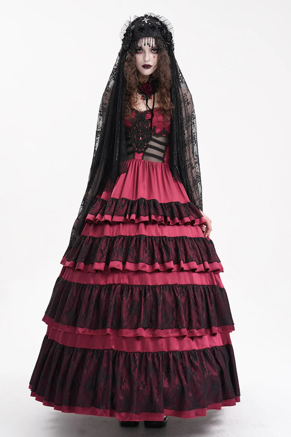 Black Madonna Long Gothic Veil - Image 2