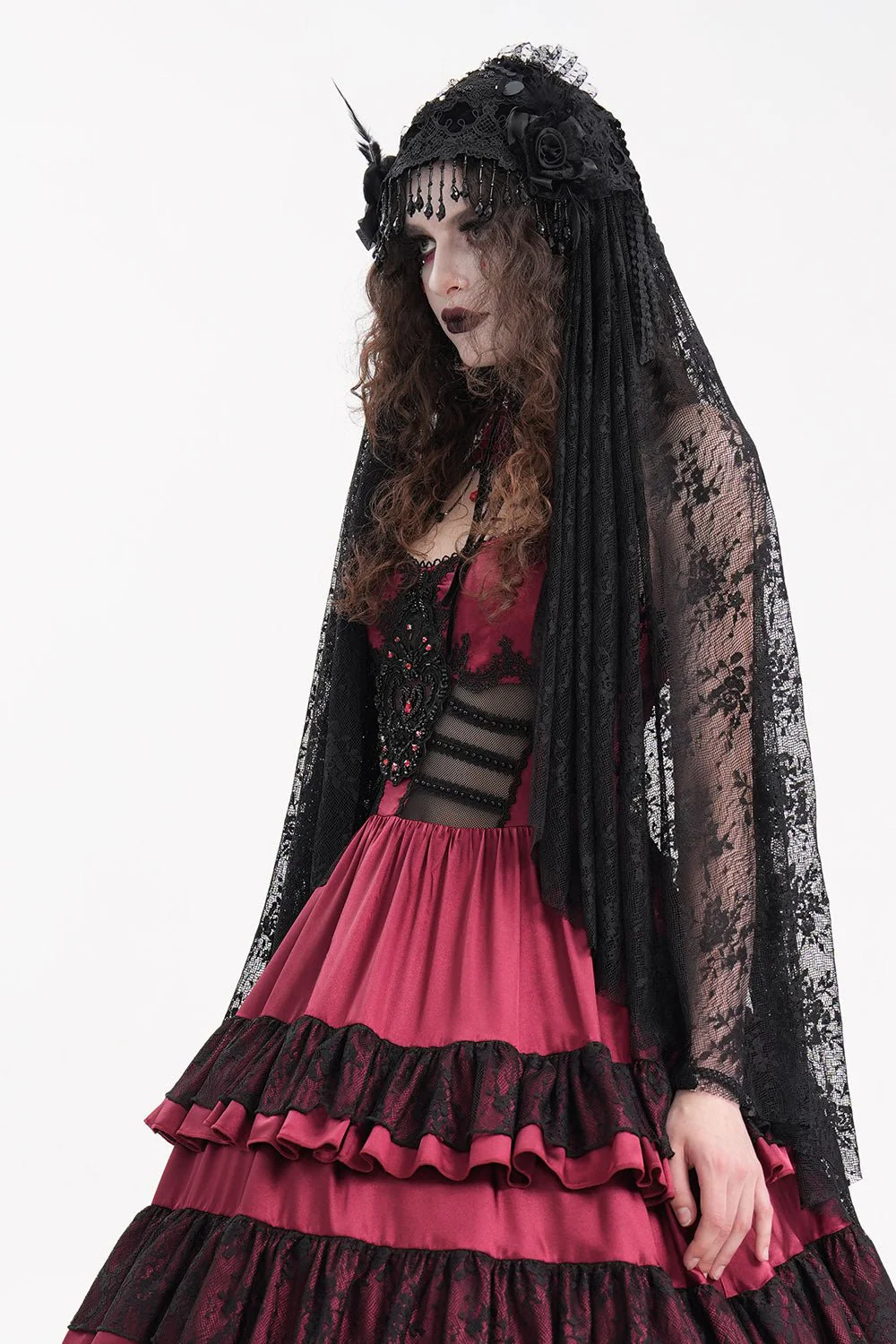 Black Madonna Long Gothic Veil - Image 3