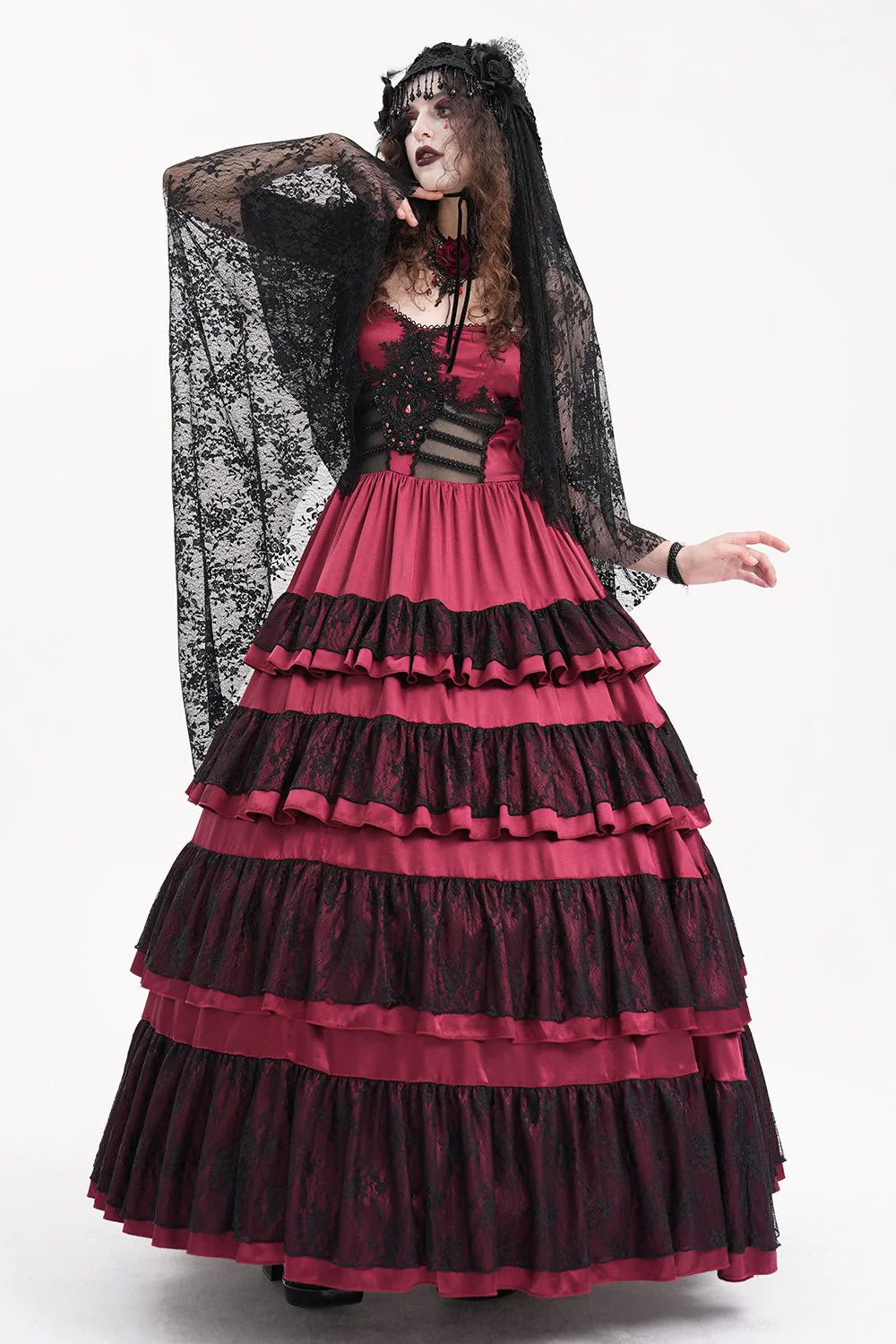 Black Madonna Long Gothic Veil - Image 4