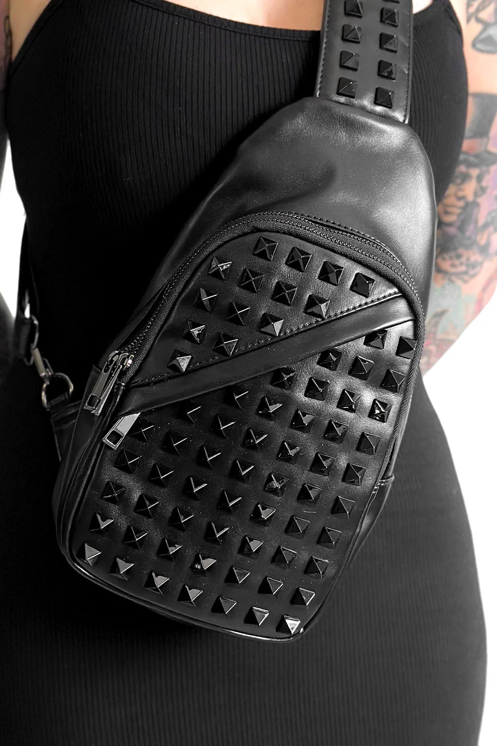 Black on Black Studded Sling Bag - Image 2