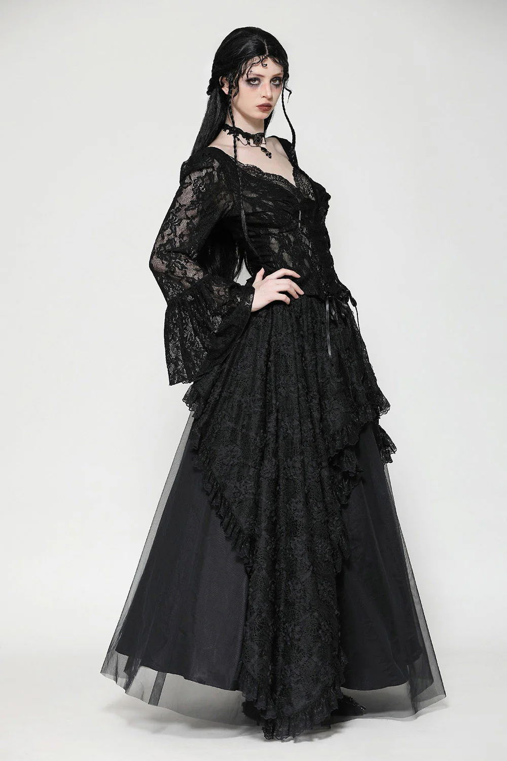 Black Seas Layered Goth Maxi Skirt