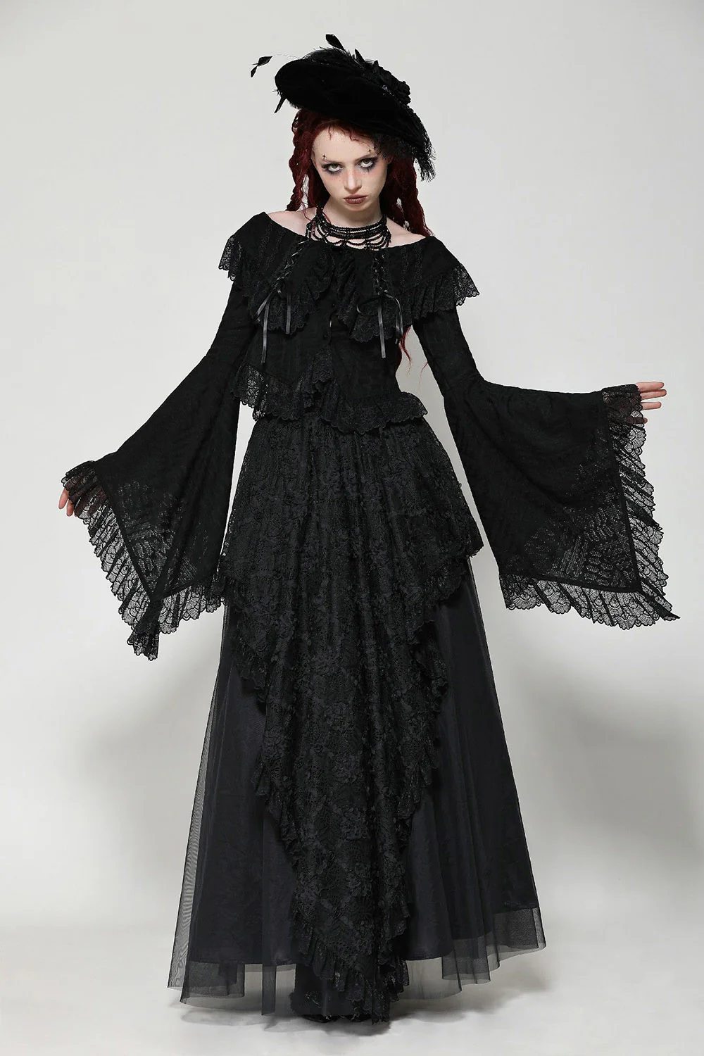 Black Seas Layered Goth Maxi Skirt - Image 2