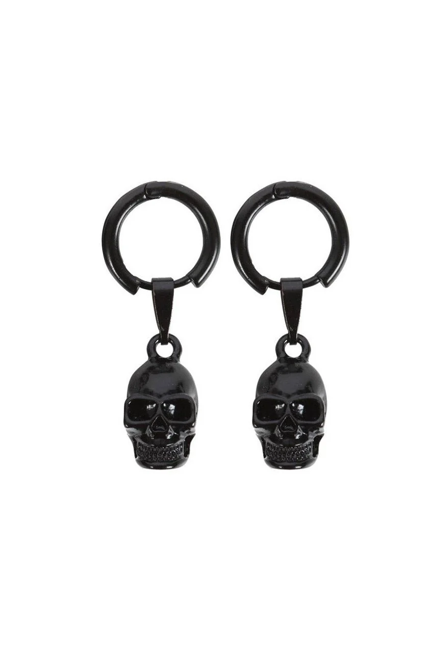 Black Stainless Steel Skull Earrings - Image 2