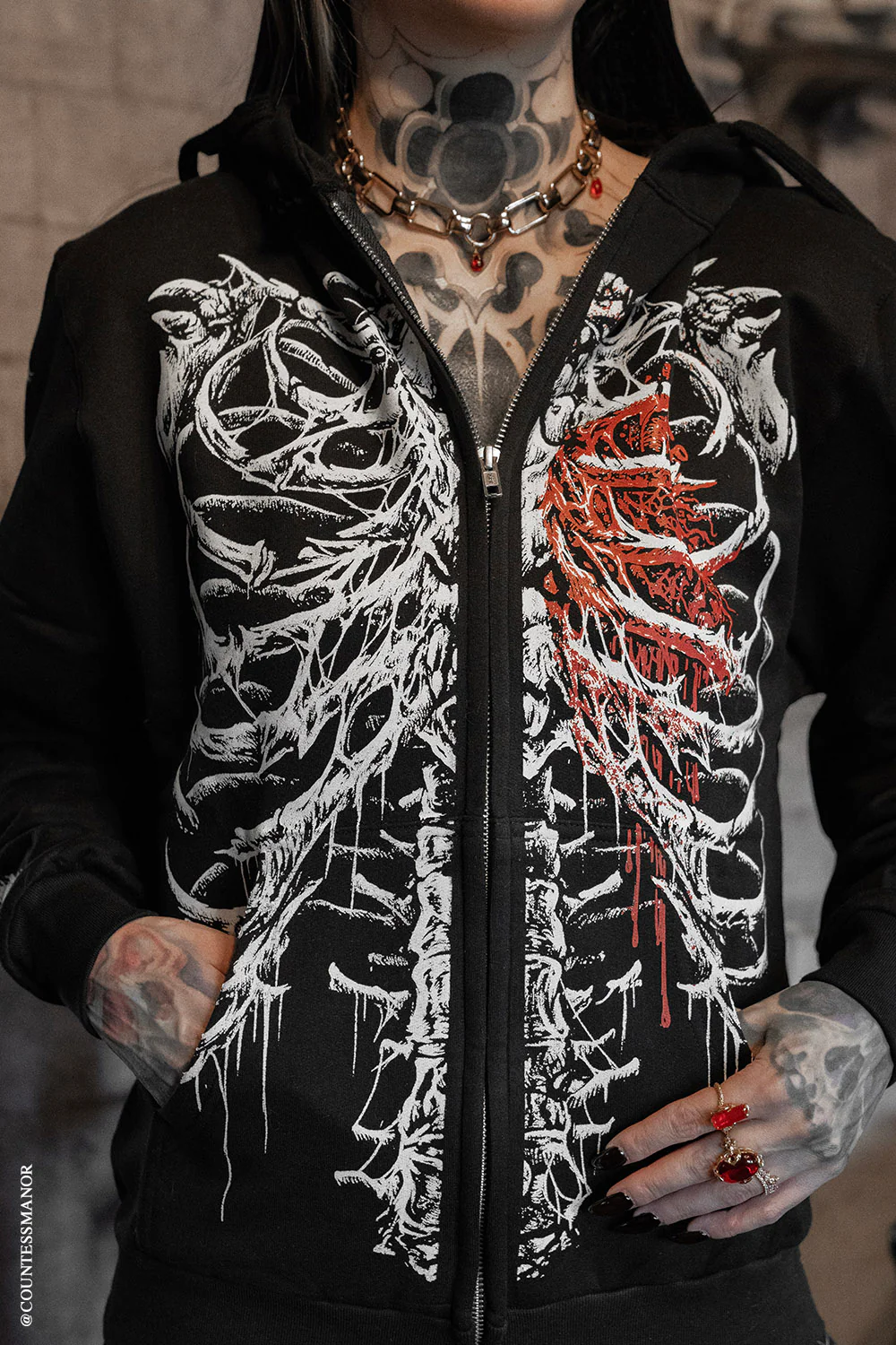 Bleeding Heart Skeleton Hoodie - Image 12