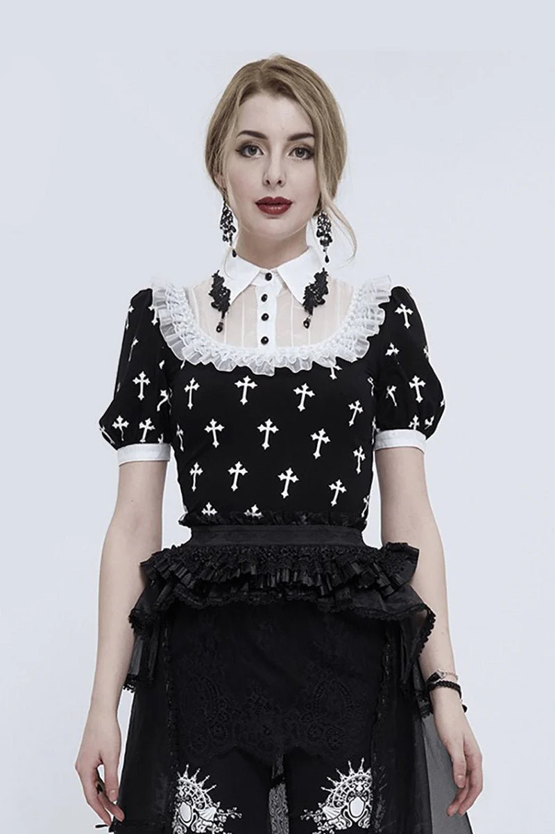 Blessed Be Gothic Cross Collar Blouse - Image 10