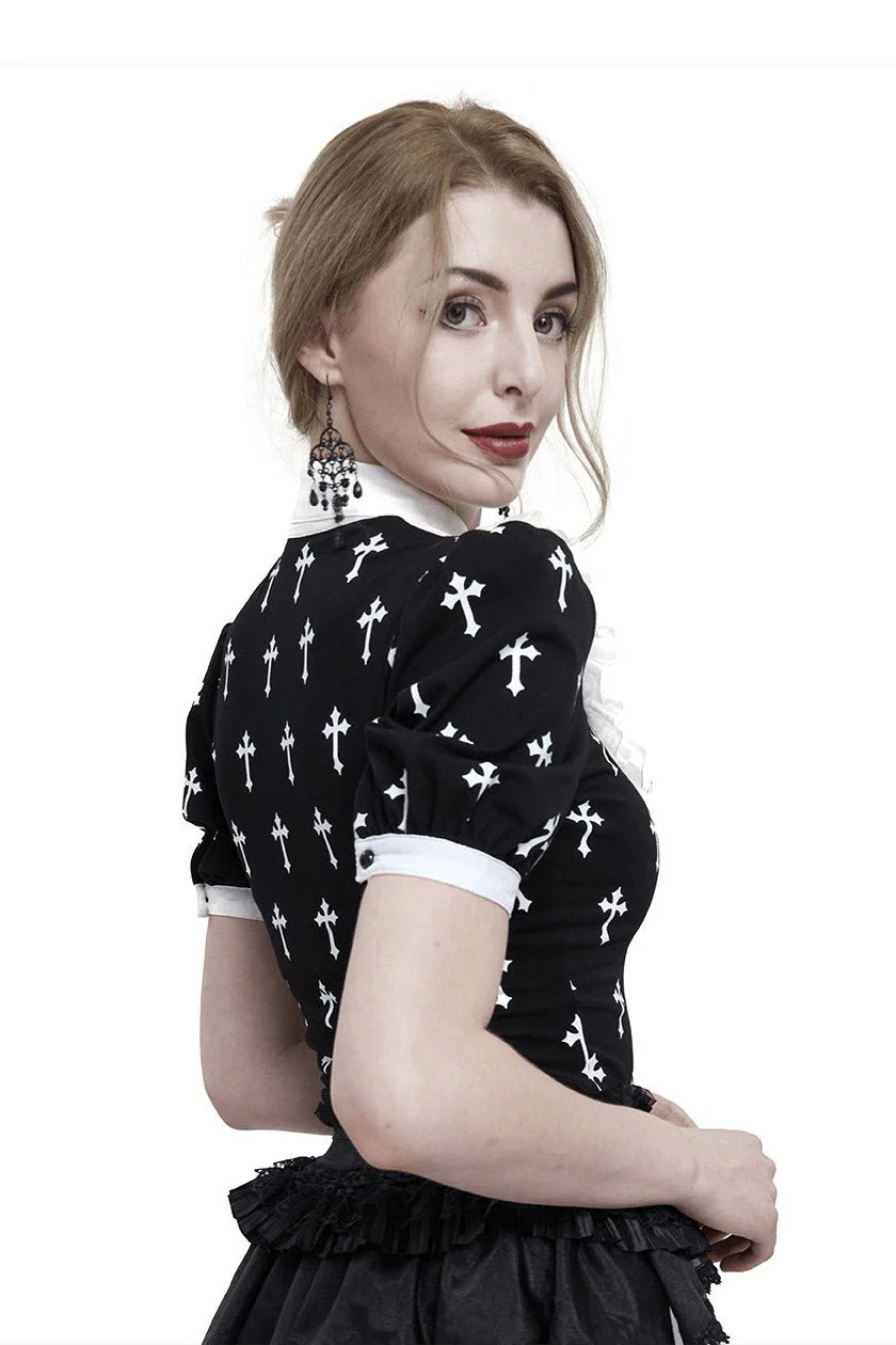 Blessed Be Gothic Cross Collar Blouse - Image 2