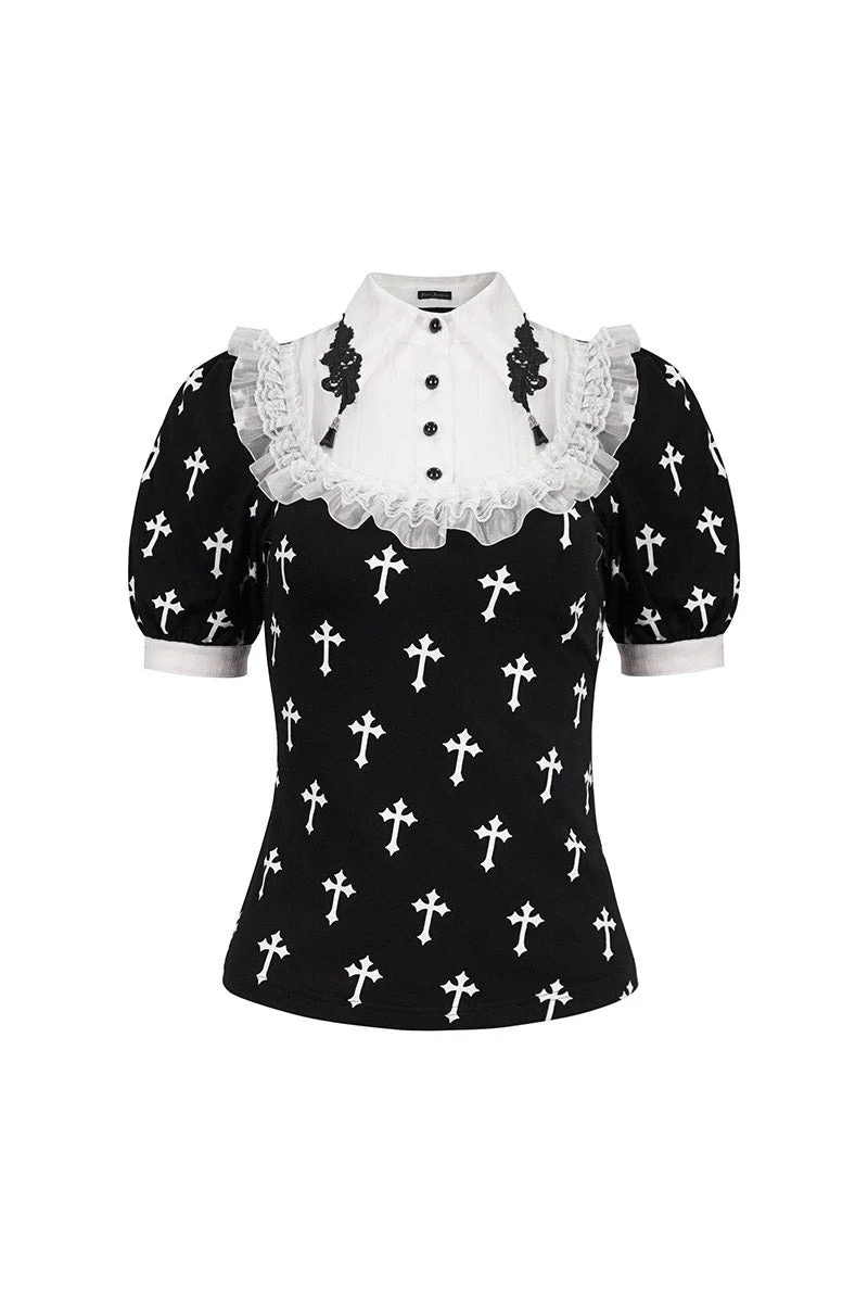 Blessed Be Gothic Cross Collar Blouse - Image 5