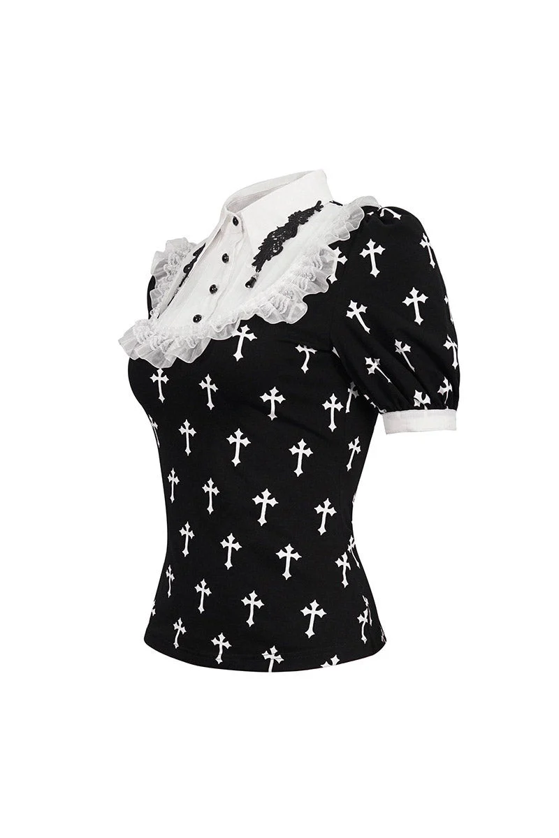 Blessed Be Gothic Cross Collar Blouse - Image 6
