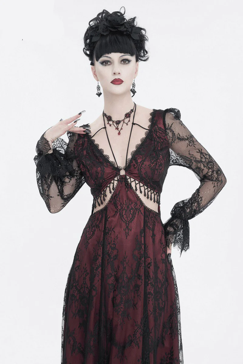 Blood Burgundy Beaded Goth Dress - Image 2