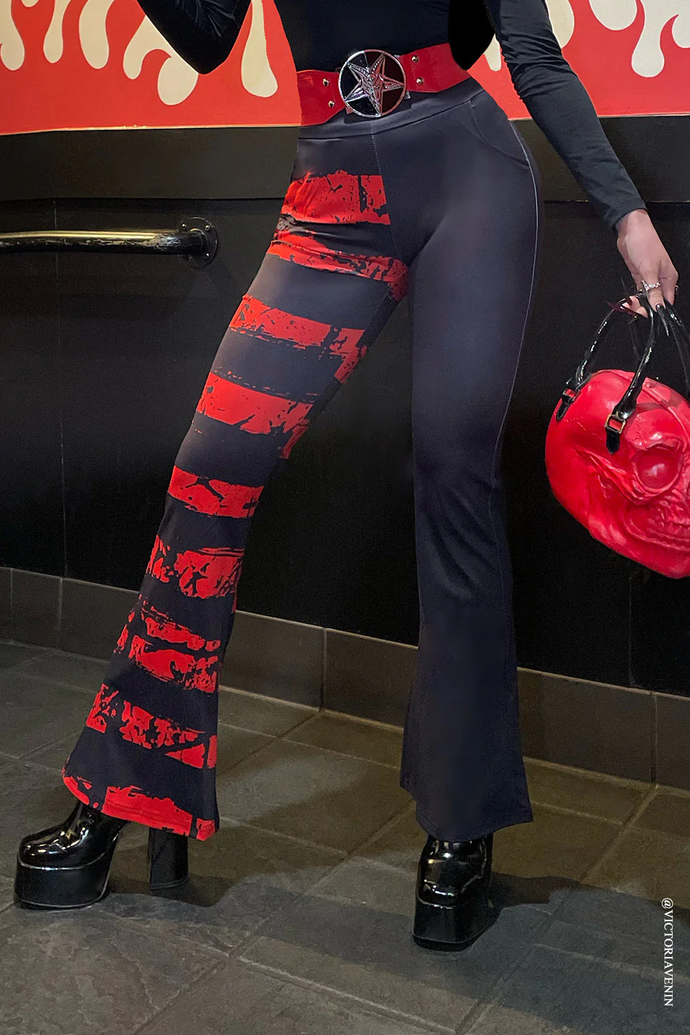 Blood Oath Striped Split Flares [Red/Black] - Image 6